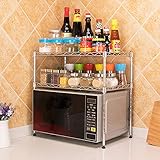 Estantería de Cocina Soporte para Horno Estante de Almacenamiento para Microondas Acero Carbono 2 Estantes con Ganchos 60 x 35 x 60cm Plata
