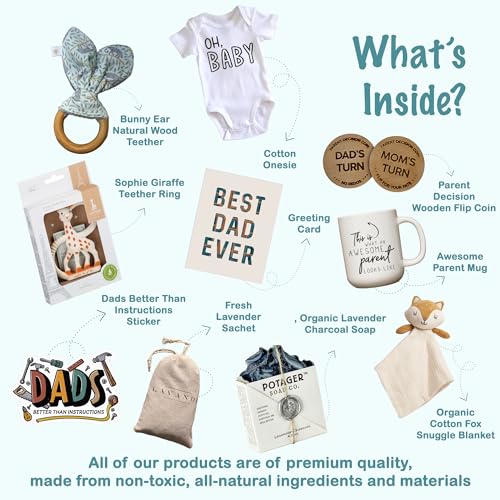 Image of The Wrapped Company - New Dad Gift Basket - 10 Pcs Premium-Quality, All-Natural - Deluxe Present for Newborn Baby - New Father Gift Box