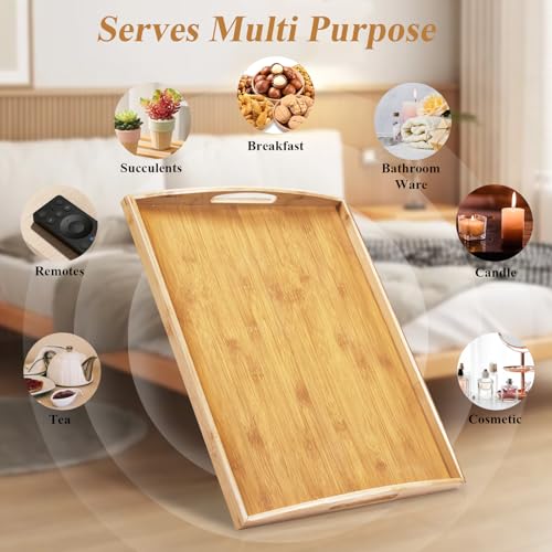 Extra Large Wooden Trays for Food Serving, Rectangular Bamboo Serving Tray with Handles for Eating Breakfast Dinner, Wooden Tray for Serving Tea Coffee Snack (50 x 40 CM) - Image 5