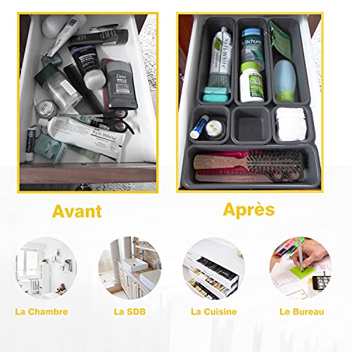 Juego de 8 bandejas de almacenaje de cajón, organizadores, cajón, cocina, separadores de cajones de plástico, muy profundos, forma universal, para mantener el cajón bien organizado para oficina y casa - imagen 3