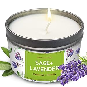 Magnificent 101 Long-Lasting Sage+Lavender Aromatherapy Smudge Candle | 6 Oz – 35-Hour Burn | Made of Soy Wax, Sage & Lavender | House Energy Cleansing & Manifestation