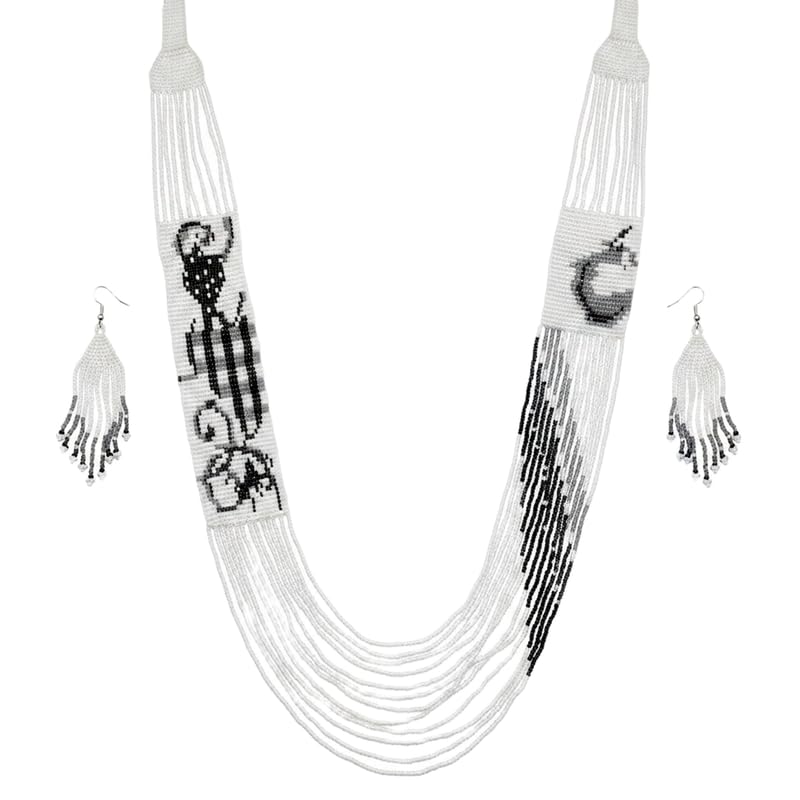 Conjunto de collar y pendientes de Gerdan ucraniano multicolor LK_UKRN_0397 de cuentas de semillas