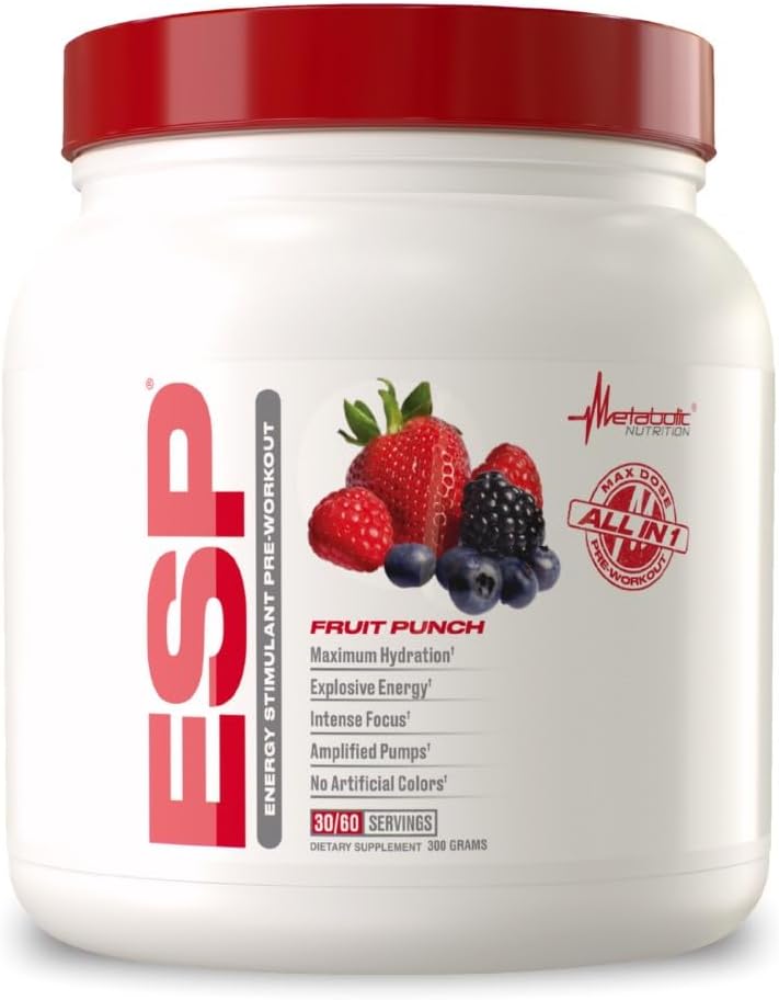 ESP, Energy and Endurance Stimulating Pre Workout, Pre Intra Workout, High Energy and Mental Focus, Stimulating Workout Supplement, Fruit Punch, 300 Grams