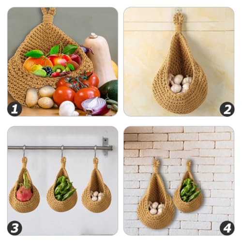 Cesta colgante para frutas de lino que ahorra espacio en cocinas rústicas y salones 3