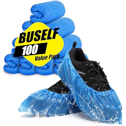 Buself Shoe Covers Disposable Non Slip - Pack of 100 (50 Pairs), Premium Waterproof and Recyclable Shoe Booties Covers for Indoors, Fits Up To 11 US Men and 13 US Women Size Cover