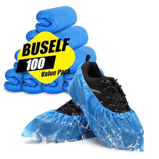 Buself Shoe Covers Disposable Non Slip - Pack of 100 (50 Pairs), Premium Waterproof and Recyclable Shoe Booties Covers for Indoors, Fits Up To 11 US Men and 13 US Women Size