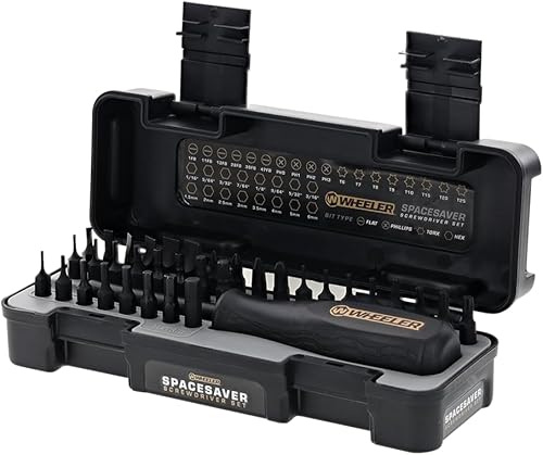 Wheeler Juego de destornilladores ahorradores de espacio con mango de destornillador magnético, surtido de puntas y estuche de almacenamiento para