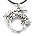 Pewter Dragon on Crescent Moon Gothic Fantasy Pendant, Leather Necklace
