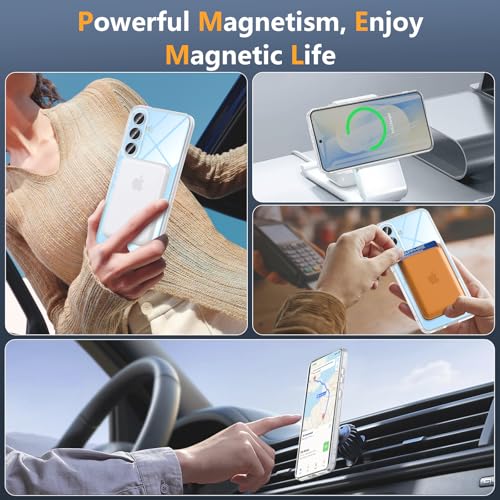 Image of OWKEY for Samsung Galaxy S25 FE Case 6.7'', Magnetic Galaxy S25 FE Case for Magsafe with Tempered Screen Protector [Shockproof Military] Translucent Matte Bumper Phone Cover Samsung S25 FE 5G, Clear