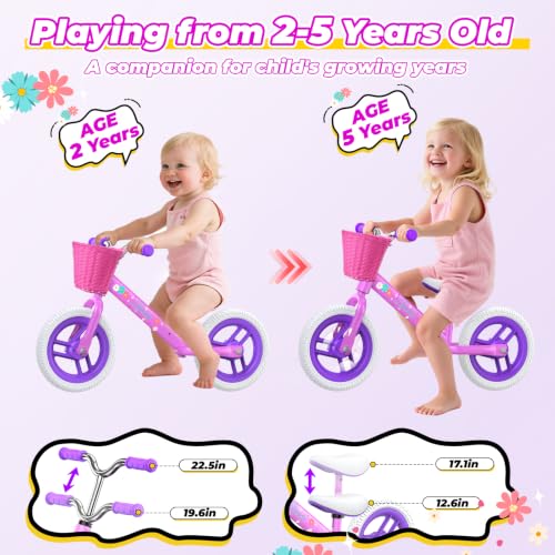 Image of Toddler Balance Bike for 2-5 Year Old,Kids Balance Bike with Fender,Kids Bicycle for 2 3 4 5 Years Old Boy Girl Birthday Christmas Toy Gift,Adjustable Seat /Handlebar,Flat-Free LED Tires,10Min Assembly