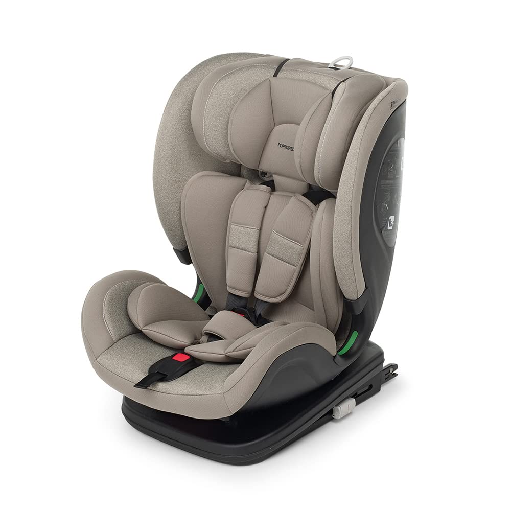 Foppapedretti Seggiolino Auto Reklino I-Size, per bambini da 76 a 150 cm di altezza, 15mesi-12 anni, conforme ECE R129, Fissaggio Dualfix (Isofix e non), Safe Body Protection, Comfort Kid Pad, Sand