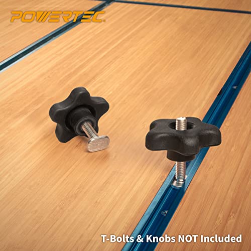 Image of POWERTEC 71158-P3, 6 Pack, 48 Inch Double-Cut Profile Universal T-Track with Predrilled Mounting Holes, Aluminum T Track for Woodworking Jigs and Fixtures, Drill Press Table, Router Table, Workbench