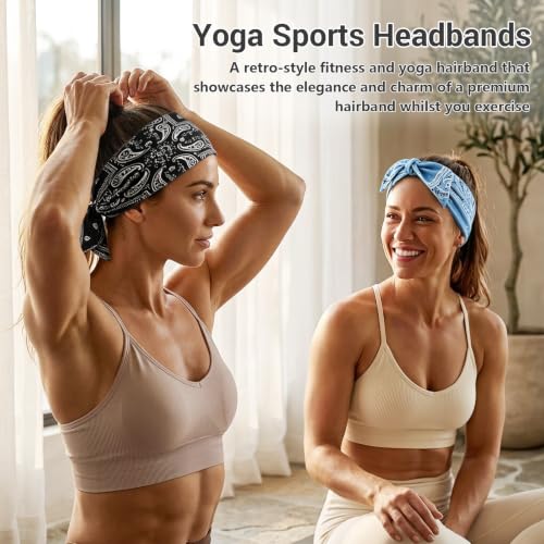 Image of DRESHOW 6 PCS Adjustable Headbands for Women Knotted Headbands Elastic Non-Slip Fashion Hair Bands for Workout Sports Running Yoga