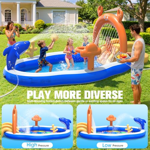 StarOcean 2026 Large Inflatable Play Center,Kiddie Pool with Water Slide&Sprinkler,120\'\'x70\"x50\'\'Inflatable Toddler Pool with Slide,BlowUp Water Play for Toldder,Inflatable Water Park for Kid Backyard - Thumbnail 6
