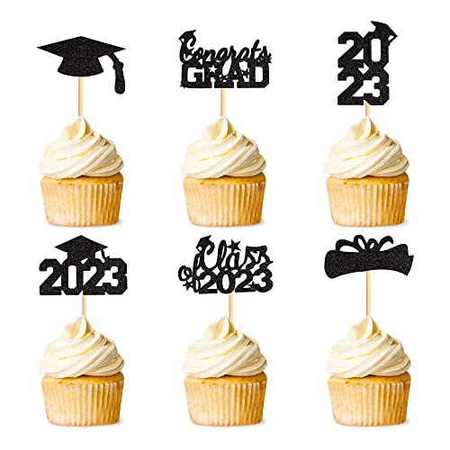 24Pcs Graduation Cake Topper Class Of 2023 Cupcake Toppers For Graduate 2023 Graduation Themed Party Favors Supplies Decorations #TOP2
