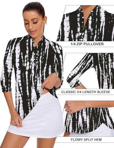 Cucuchy Womens Golf Shirt Quick Dry 3/4 Sleeve Quarter Zip Polo Workout Tops Tennis Shirts S-XXL3