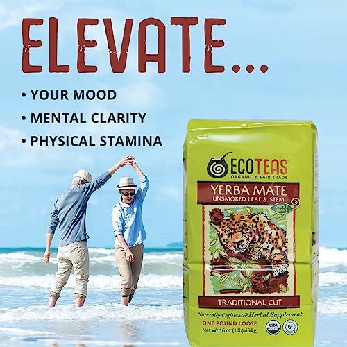 Image of ECOTEAS Organic Yerba Mate Loose Tea Traditional Cut 1 lb Bag Pack of 3