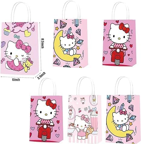 Miniatura 4 de 12 bolsas de fiesta temática de gato rosa, bolsas de regalo, bolsa de papel, feliz cumpleaños, decoración de fiesta, suministros de fiesta