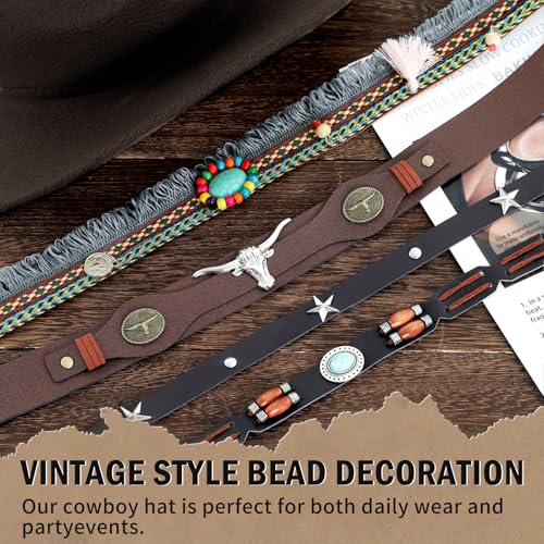 MK MATT KEELY Kids Girls Boys Western Cowboy Cowgirl Hat with Four Decorative Bands Felt Fedora Hat4