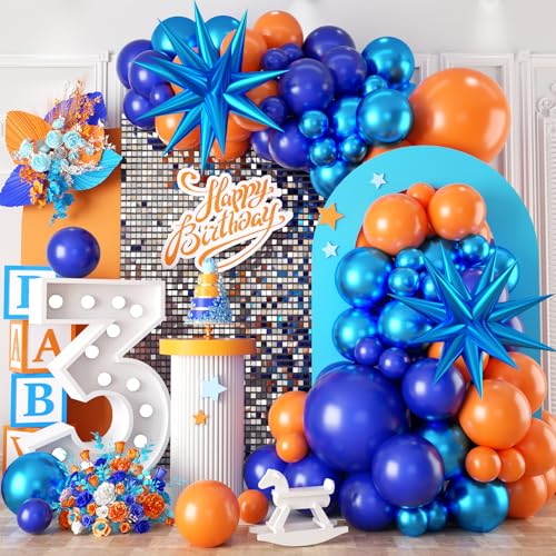 Orange Blue Balloon Garland Arch kit,Orange and Royal Blue Balloons With Star Foil Balloons for Birthday Decoration Wedding Baby Shower Engagement DIY De