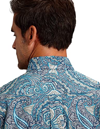 Stetson Men's Paisley Print Long Sleeve Button Down Western Shirt Blue Medium2