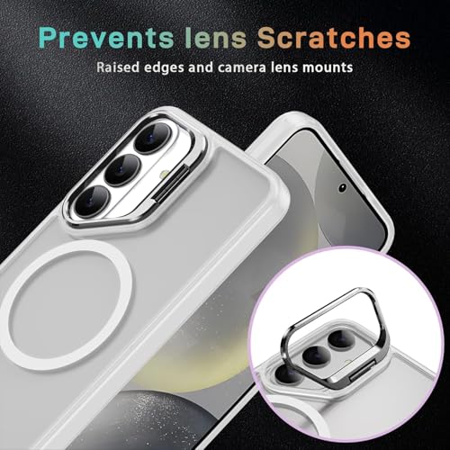 Image of DIZORO Compatible with Samsung Galaxy S26 5g Case, Compatible with Wireless Charging, with Camera Stand, Military Grade Drop Tested,Translucent Hard Back Soft Edge Back Cover (White)