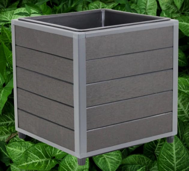 QMBasic Set Pflanzkbel + Einsatz Cube S Grau Anthrazit WPC Alu Rahmen  eckig bertopf rechteckig Blumentopf 26 x 26 cm: Amazon.de: Garten