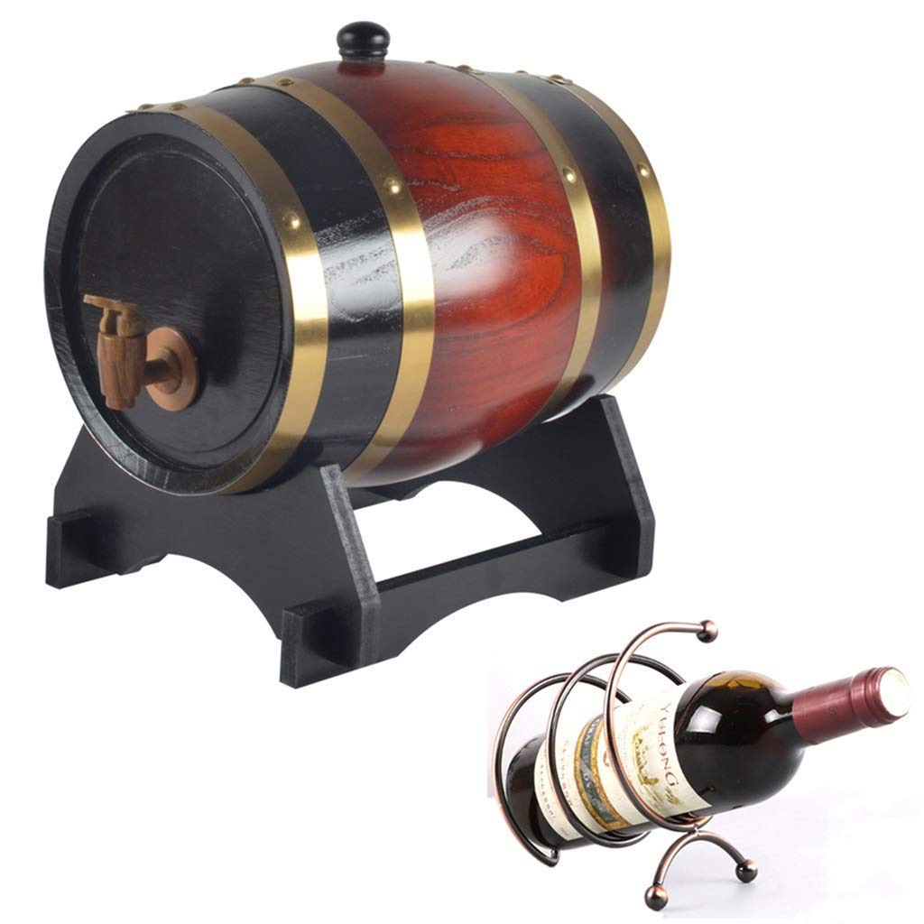 GYPPGCubo almacenamiento multifuncional para el hogar Barril whisky Barril roble hecho a mano 5L con grifo con botellero Adecuado para almacenar licores whisky ron