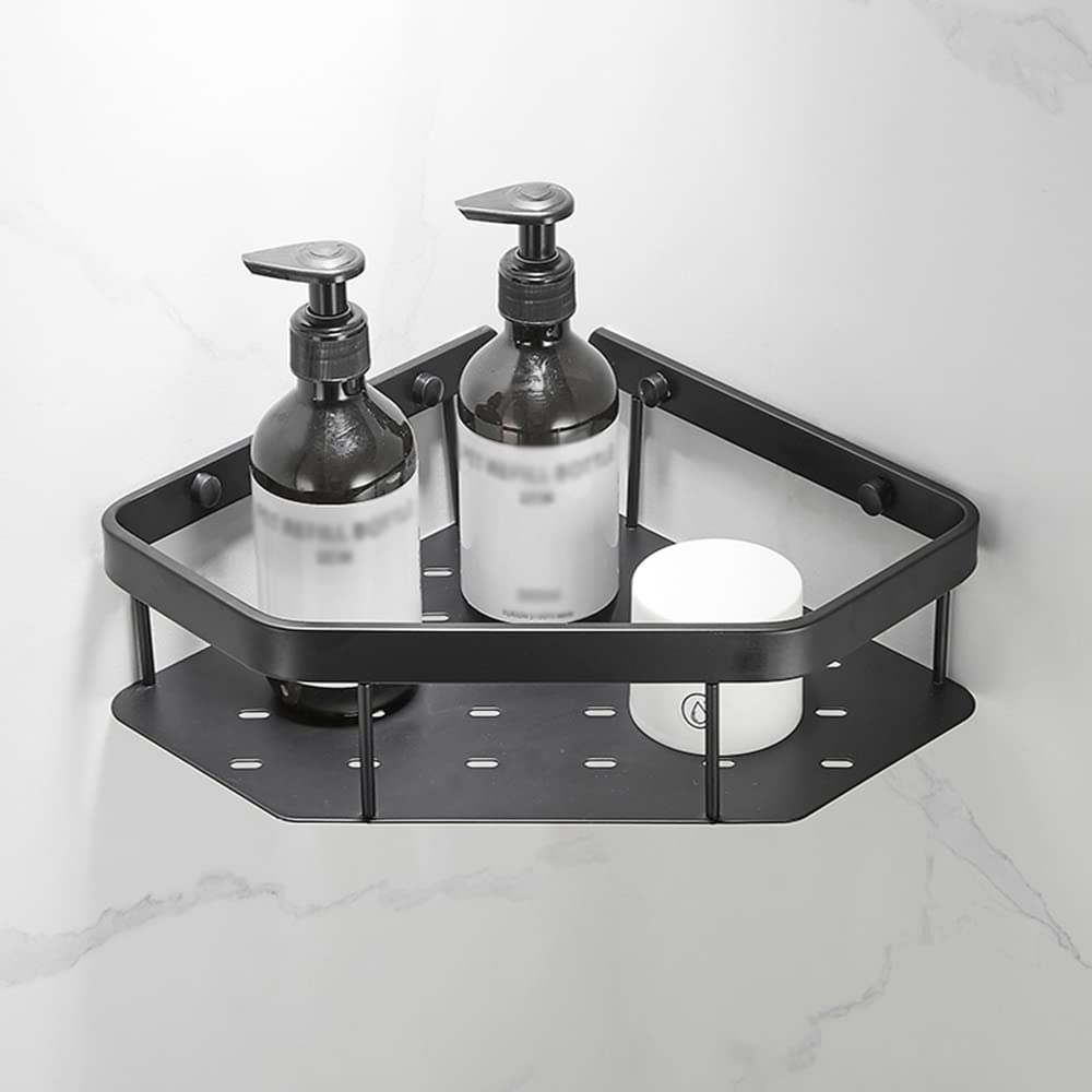 Corner Shower Caddy Black Brass Bathroom Shelf Shower Shelves Storage Rack Wall Mounted Double Tier Corner Basket Bathroom
