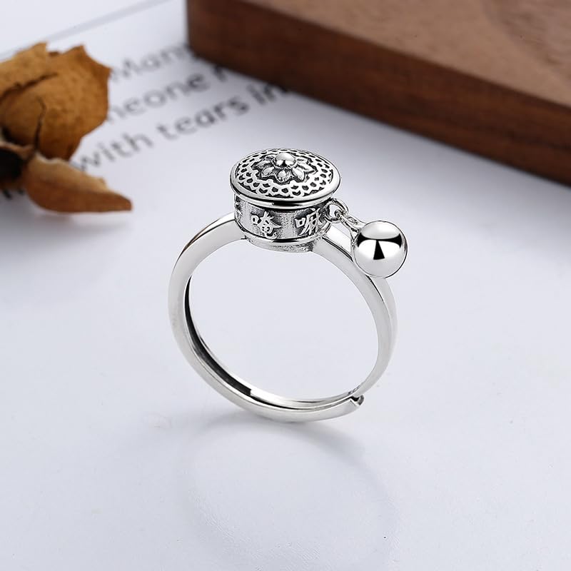 Bague argent 925 femme réglable avec gravure cœur et mantra bouddhiste