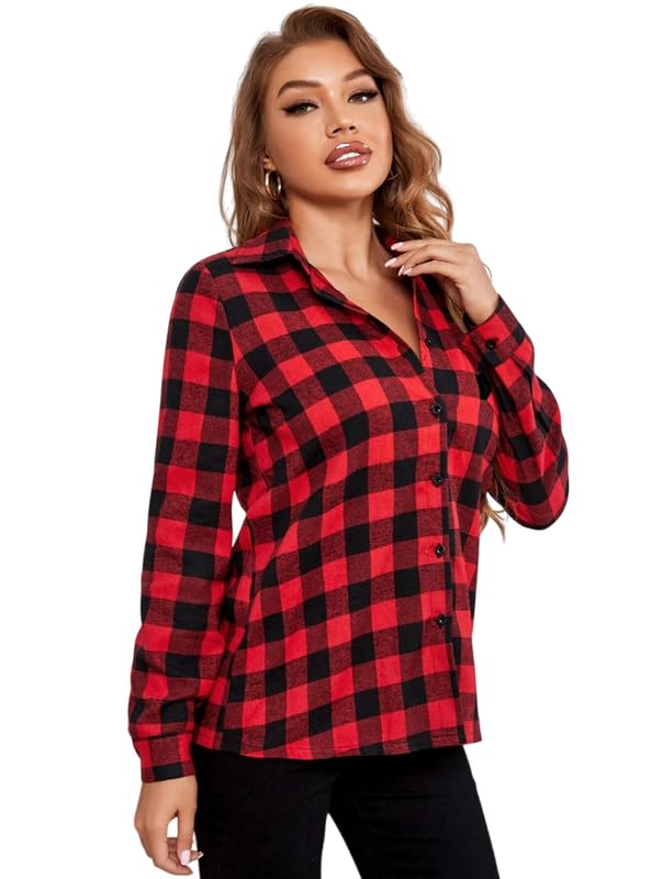 glorious clothings Women's Check Shirt | Red Black Cotton Blend Casual Shirt for Everyday, Office, Outing, and Semi-Formal Occasions-picture-33