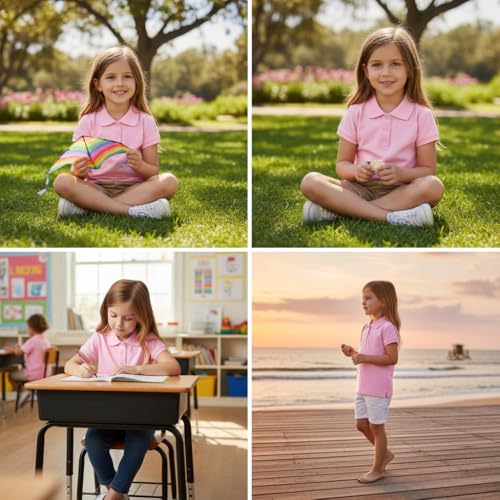 Image of Girls Polo Shirt Short Sleeve Shirt for School Uniform Polo Shirts