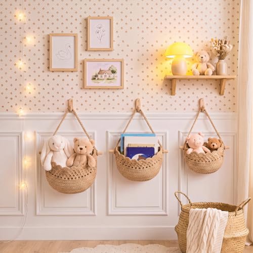 Image of Honeydak 3 Hanging Baskets, Dark Brown, Lace, Cotton Rope