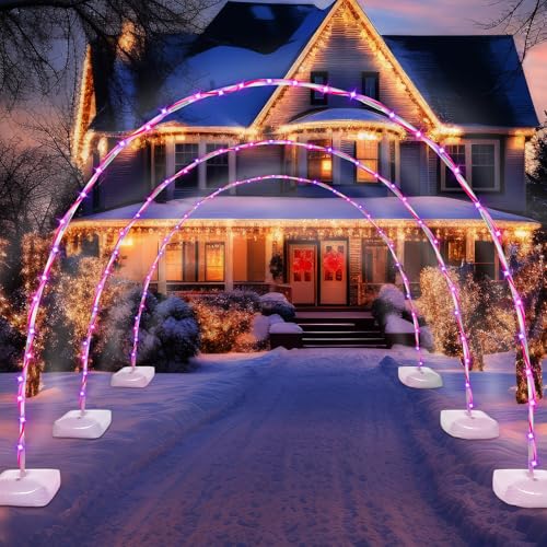 Burbell 3 Pack 9ft Christmas Candy Cane Light Arch Outdoor Archway, 8 Modes