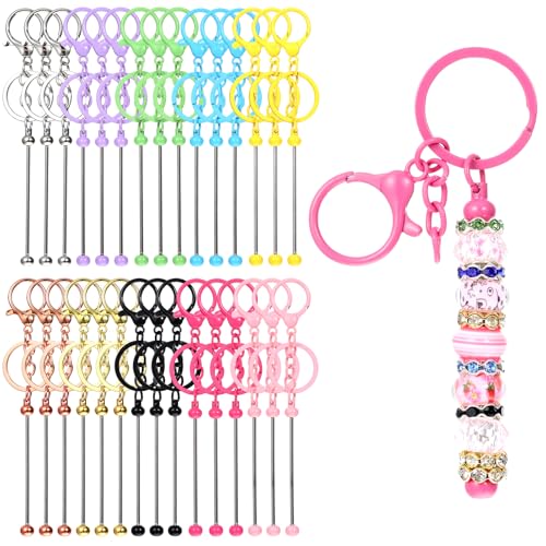 WLLHYF 30 Pcs Beadable Keychain Bar Bead Keychain Colorful Metal DIY Multicolor Keychains Bars Keychains Accessories DIY Supplies for Crafts Jewelry Making