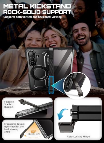 Image of SUPCASE for Samsung Galaxy Z Fold 7 Case with Kickstand (UB Grip), [Compatible with MagSafe] [Built-in Tempered Glass Screen Protector] [Hinge Coverage] Military-Grade Protection Phone Case, Black | Compatible with MagSafe, Tempered Glass Screen Protector, Military-Grade Protection, Hinge Coverage, Unicorn Beetle Grip