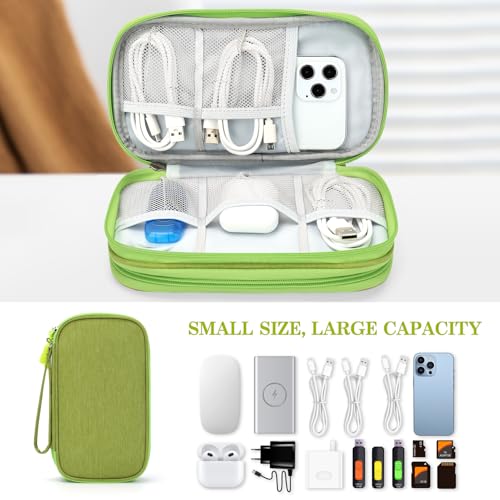 Image of FYY Electronic Organizer, Travel Cable Organizer Bag Pouch Electronic Accessories Carry Case Portable Waterproof Double Layers Storage Bag for Cable, Cord, Charger, Phone, Earphone, Medium Size Green