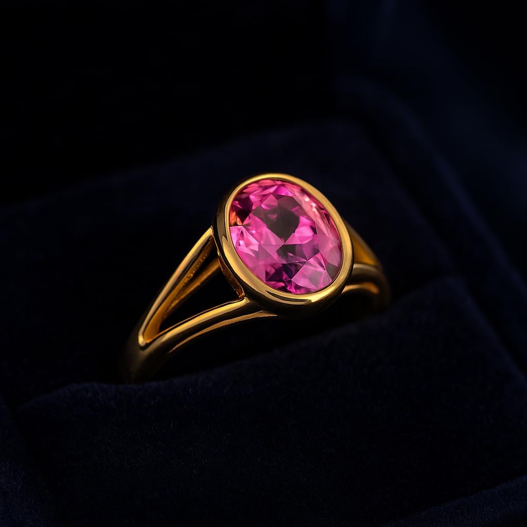 Oval Cut Pink Ruby Ring for Women 14K Yellow Gold Solitaire Engagement Ring Vintage Minimalist Promise Jewelry Gift for Her