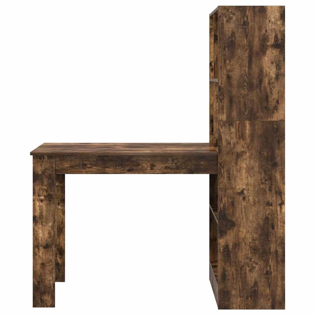 Scrivania in rovere affumicato, 122 x 67 x 145 cm, con ripiani, tavolo da lavoro per ufficio, casa, camera dei ragazzi, ideale come scrivania per computer, segretario, postazione di lavoro per