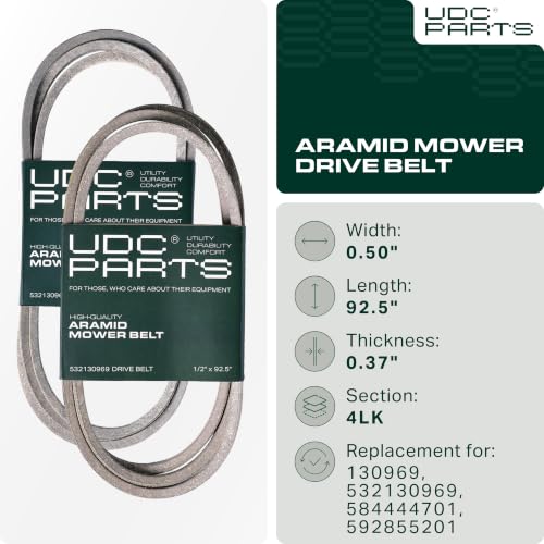 Image of UDC Parts 532130969 Drive Belt - 1 /2 inch x 92.5 inch Aramid Cord /Replacement for 130969 Husqvarna YTH22V46 592855201 532 13 09-69 YTH24K48 YTH2348 YTH24V48 LGT2554 LGT2654 YTH21K46 Craftsman AYP 584444701