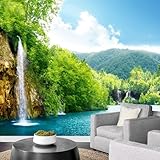 KYEQEB Waterfall Mountain Wall Mural Wallpaper, 3D Forest Lake View Peel and Stick Self-Adhesive Wallpaper, Removable Large Photo Sticker TV Background Decor for Living Room Bedroom 116''W x 83''H
