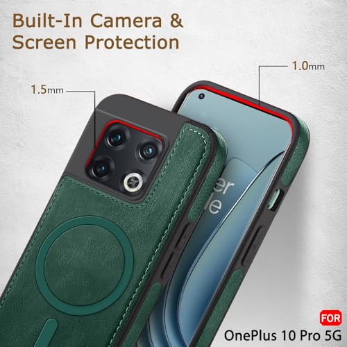 Image of TheGiftKart Genuine Leather Finish Back Cover Case for OnePlus 10 Pro 5G | ShockProof Design | Raised Edges for Camera & Screen Protection | Stunning Minimalist Design Case (MagSafe Compatible, Green)