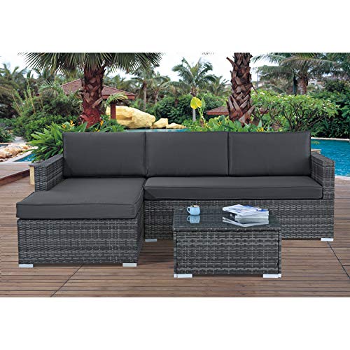 Madison Home Modern Outdoor Garden Sectional Wicker Sofa Set with Coffee Table Beige