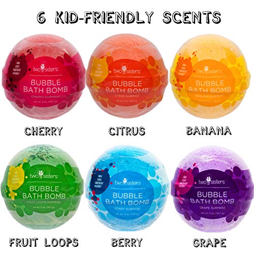 Squishy-Bubble-Bath-Bombs-for-Kids-with-Surprise-Squishy-Toys-Inside-by-Two-Sisters-6-Large-99-Natural-Fizzies-in-Gift-Box-Moisturizes-Dry-Skin-Releases-Color-Scent-Bubbles-Squishy