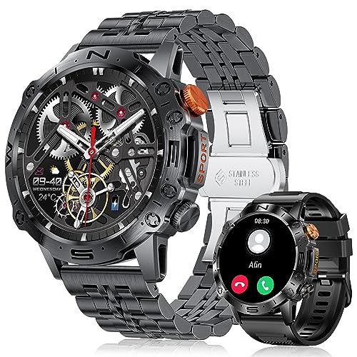 SIEMORL Smartwatch Herren mit Telefonfunktion,Fitness Tracker 1.43“AMOLED-Display Armbanduhr Herren Smartwatch mit Pulsmesser Schlafmonitor Schrittzähler,100 Sportmodi IP68 Kalorien Android iOS