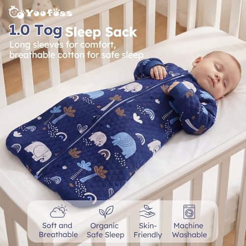 Image of Yoofoss Baby Sleep Sack 18-24 Months 1.0 Tog Long Sleeve Sleep Sack Organic Cotton Wearable Blanket for Toddlers 2-Way Zipper Quilted Sleeping Sacks(X-Large)