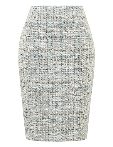 IDEALSANXUN Midi-Röcke für Damen, 2023, Herbst, Winter, knielang, Bleistift-Wollrock mit Schlitz, S Blau, X-Groß