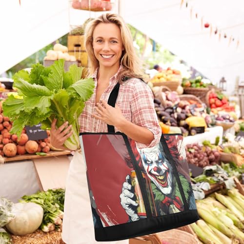 Clown Scary Soda Large Insulated Tote Bag for Grocery Shopping Reusable Tote Bags for Women Men, Cooler Bag with Zippered Top & Handles for Beach Picnic Travel2