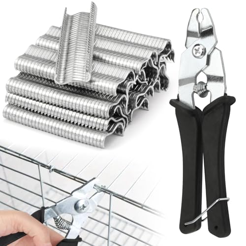 Agrafeuse Grillage avec 600 Pinces M, Pince à Anneaux Porc Pince pour Grillage pour Réparer Ou Assembler Cages d'Animaux, Emballages Alimentaires, Saucisses,...