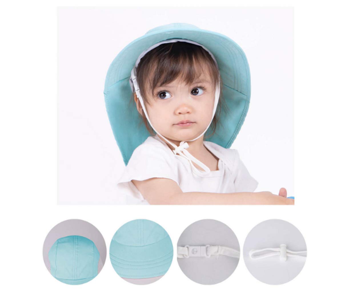 DINGDONG'S CLOSET Baby Kids Boy Girl Summer Flap Cover Bucket Hat Cotton Anti-UV Sun Hat (Sky Blue, 2-4T)